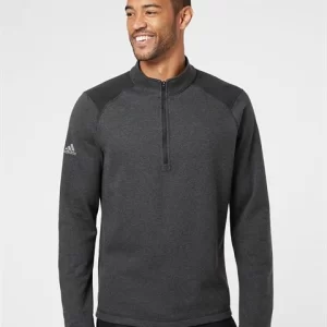 **SALE** Heathered Quarter-Zip Pullover with Colorblocked Shoulders A463 (3XL)